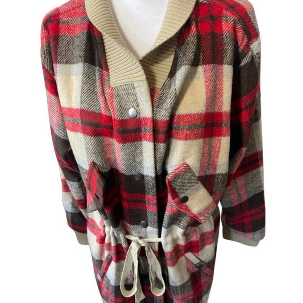 Davi & Dani Red Plaid Button Down Tie Waist Long … - image 7